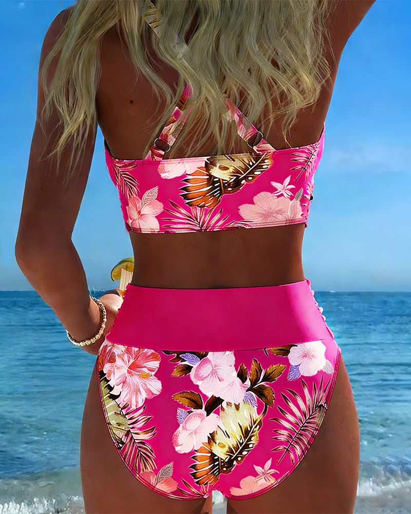 Jolina | Bikini z rozcięciem w kwiatowy kontrastowy wzór