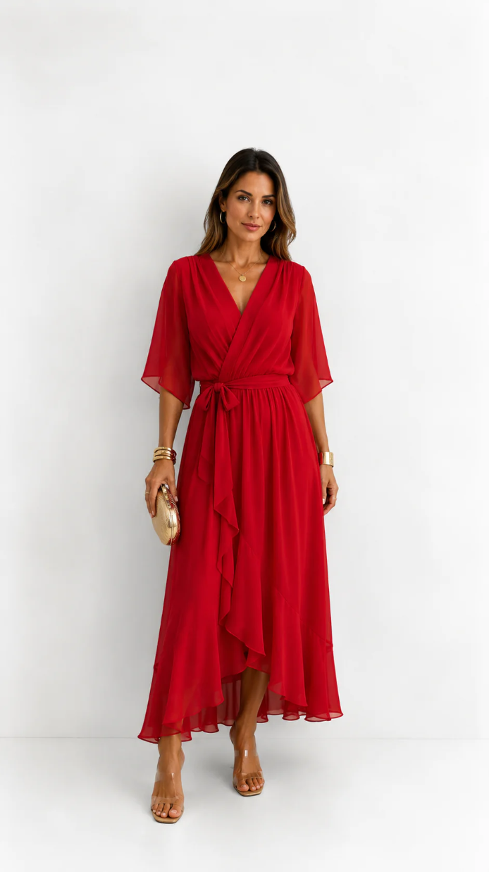 Eloise | Elegancka kopertowa sukienka maxi z szyfonu