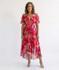 Ramona | Elegancka sukienka kopertowa midi w kwiaty