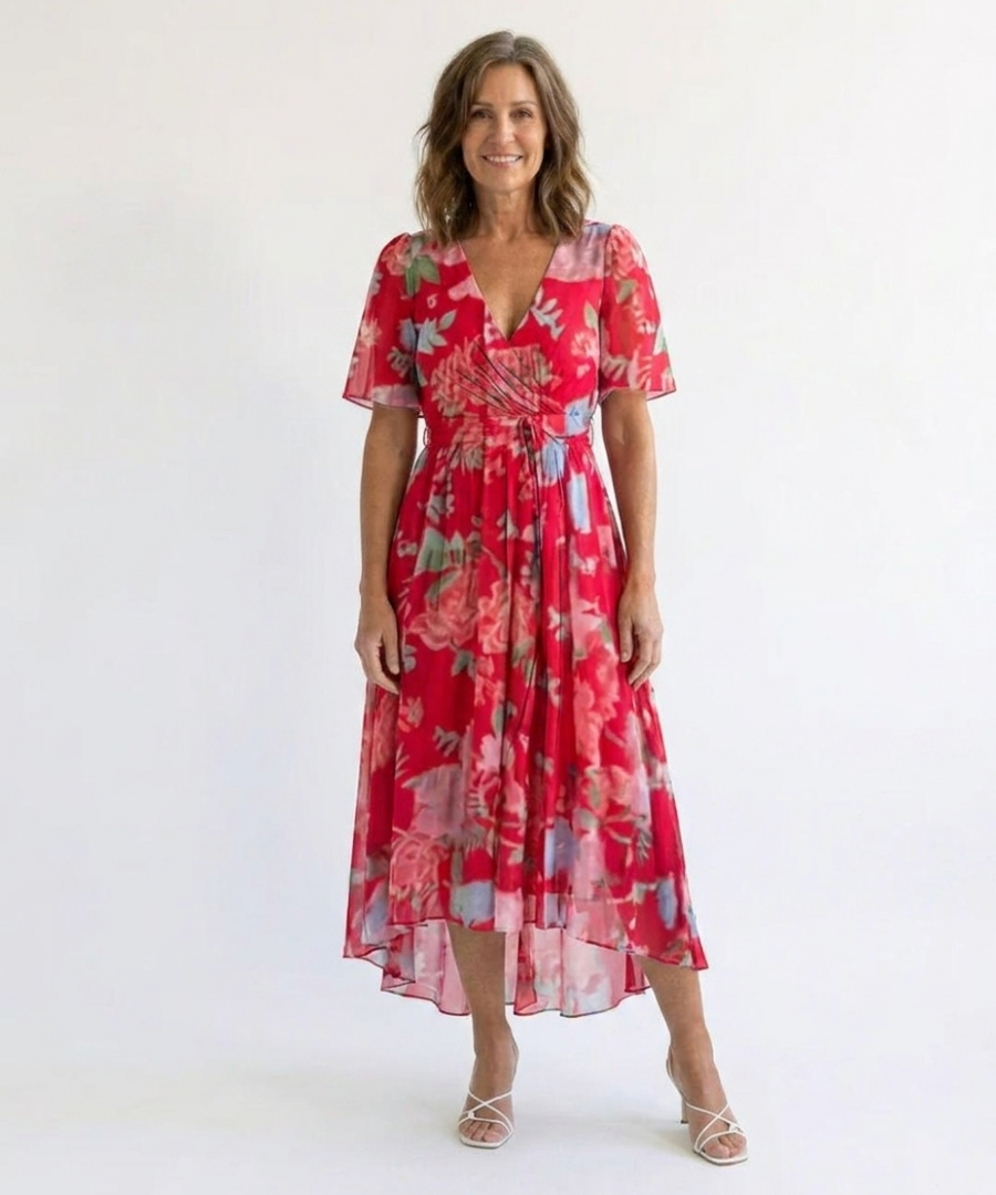 Ramona | Elegancka sukienka kopertowa midi w kwiaty