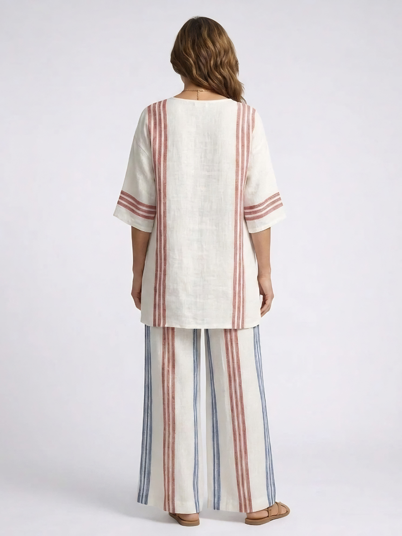 Solvane | Sophisticated Multicolor Striped Top & Mediterranean Pants