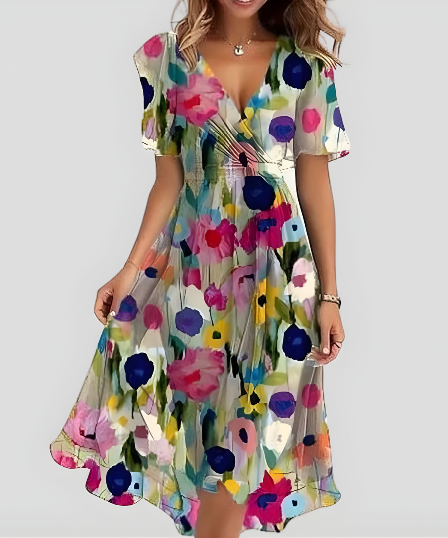 Ramona | Elegancka sukienka kopertowa midi w kwiaty