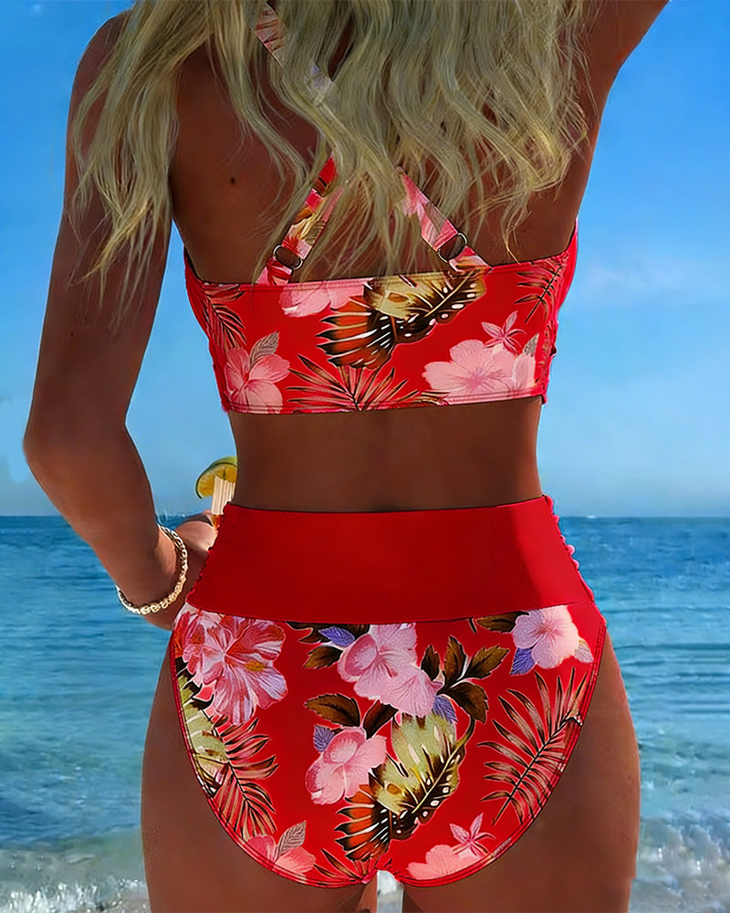 Jolina | Bikini z rozcięciem w kwiatowy kontrastowy wzór