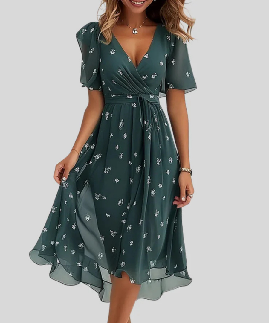 Ramona | Elegancka sukienka kopertowa midi w kwiaty