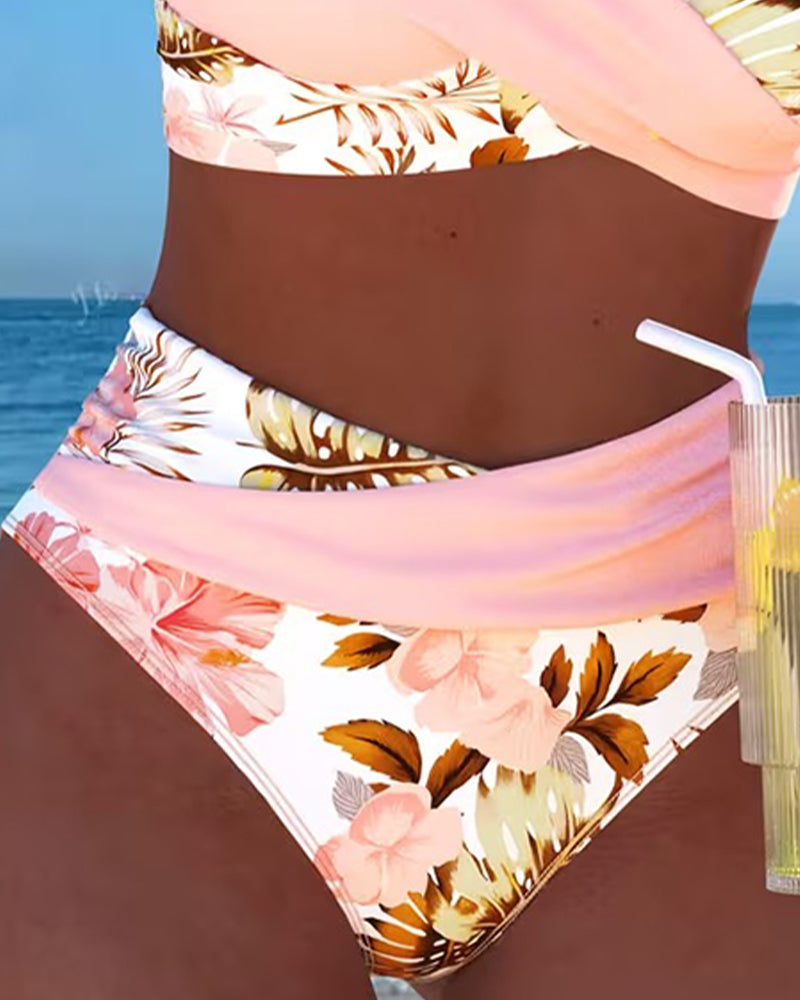 Jolina | Bikini z rozcięciem w kwiatowy kontrastowy wzór