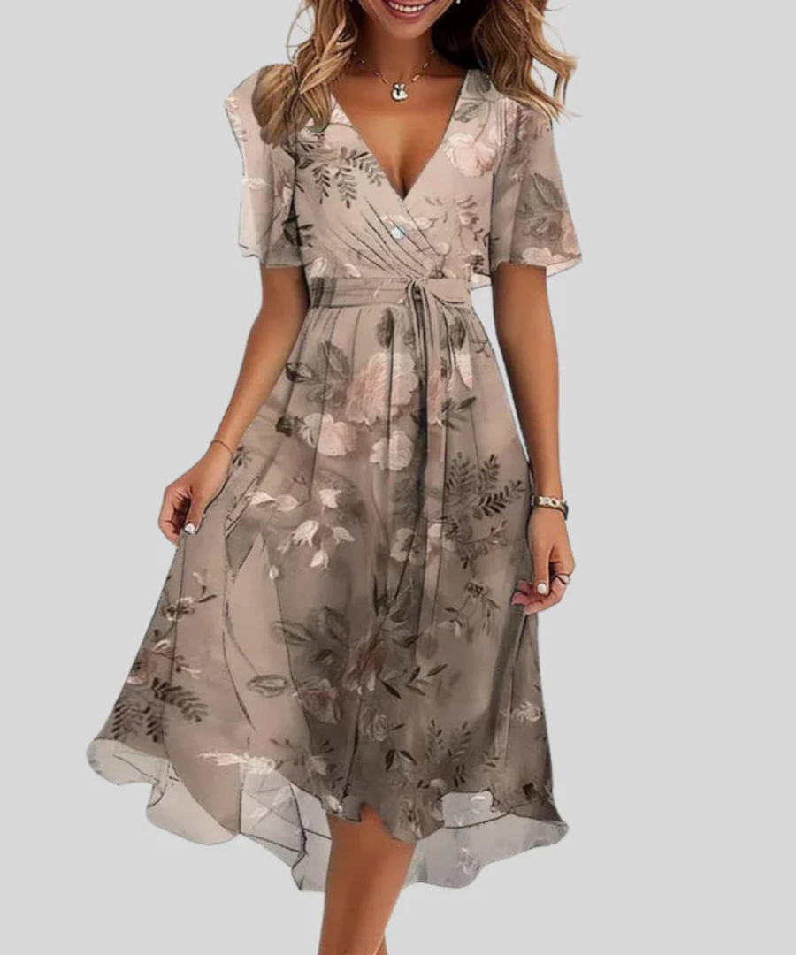 Ramona | Elegancka sukienka kopertowa midi w kwiaty