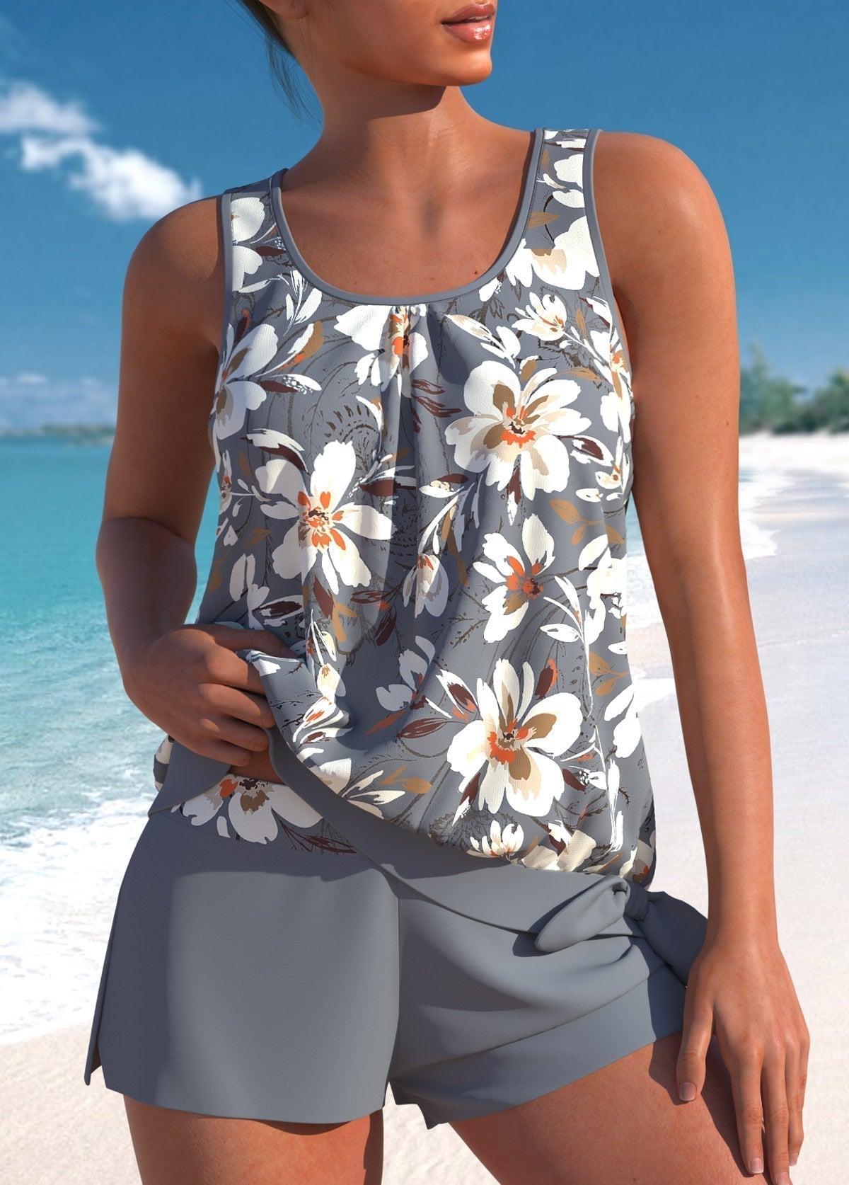 Helena | Elegancki damski komplet tankini w kwiaty