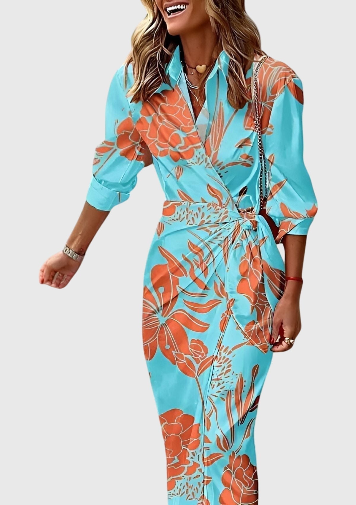 Everly | Elegancka kopertowa sukienka z nadrukiem