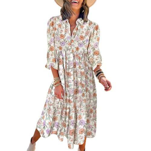 Carmel | Ponadczasowa luźna sukienka midi w stylu boho