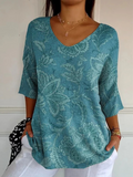 Damski sweter typu pulower z dzianiny, w stylu vintage, z etnicznym kwiatowym nadrukiem, na co dzień