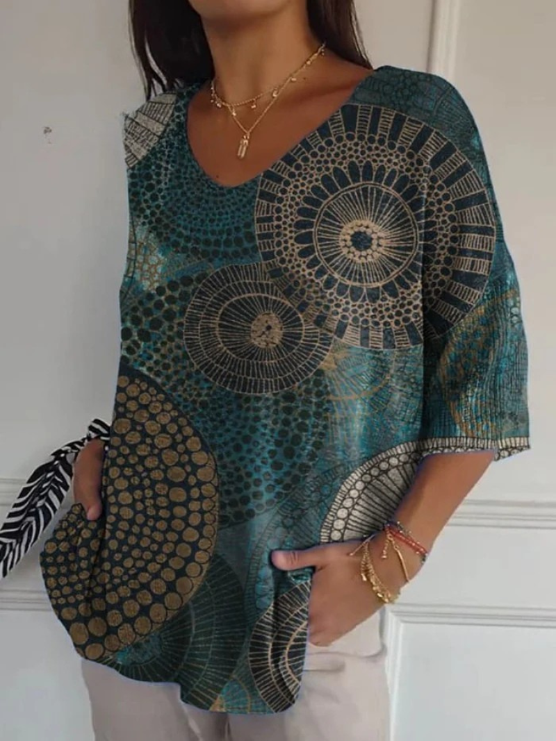 Damski sweter w stylu vintage z okrągłym totemem i abstrakcyjnym geometrycznym wzorem, luźny, dzianinowy