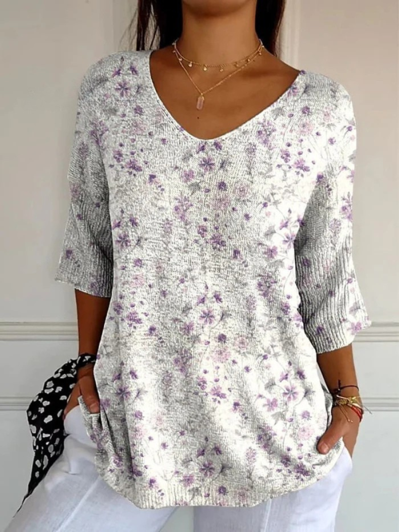 Damski sweter z dzianiny w stylu vintage w kwiaty
