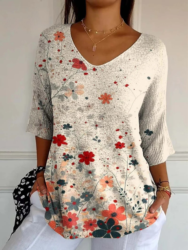Damski sweter typu pulower z dzianiny w kwiaty w stylu vintage