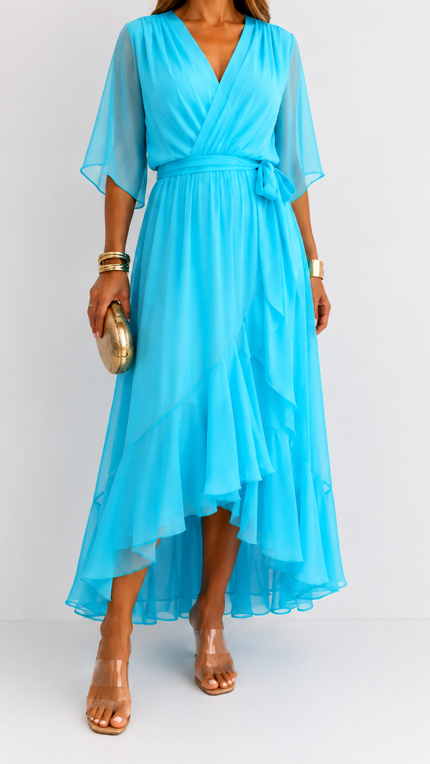 Eloise | Elegancka kopertowa sukienka maxi z szyfonu