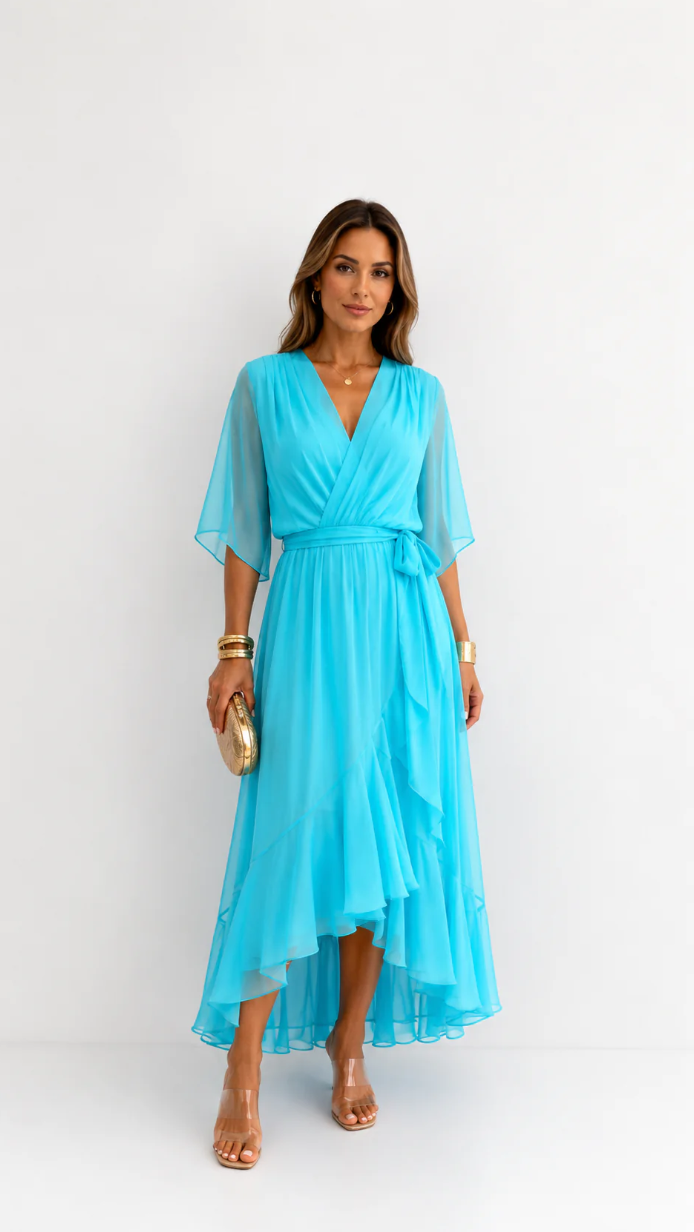 Eloise | Elegancka kopertowa sukienka maxi z szyfonu