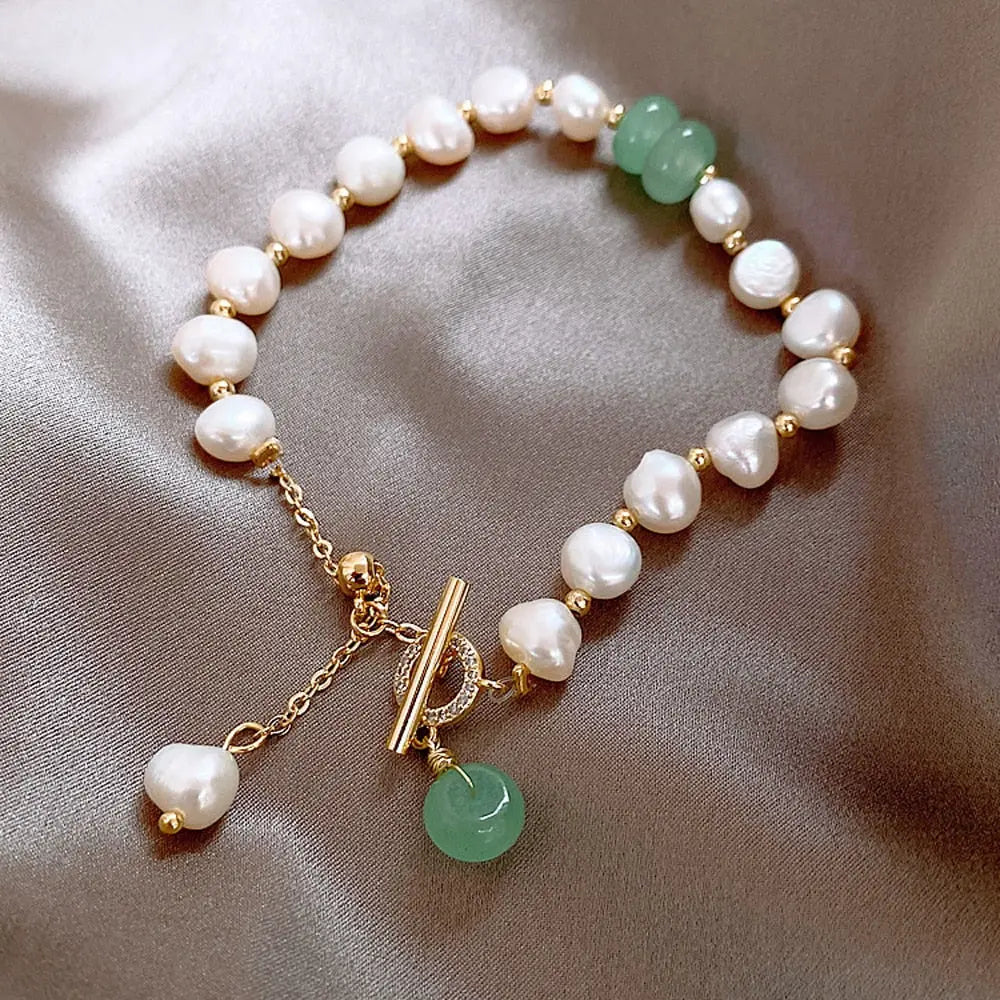 Bransoletka ze słodkowodnych pereł i nefrytu