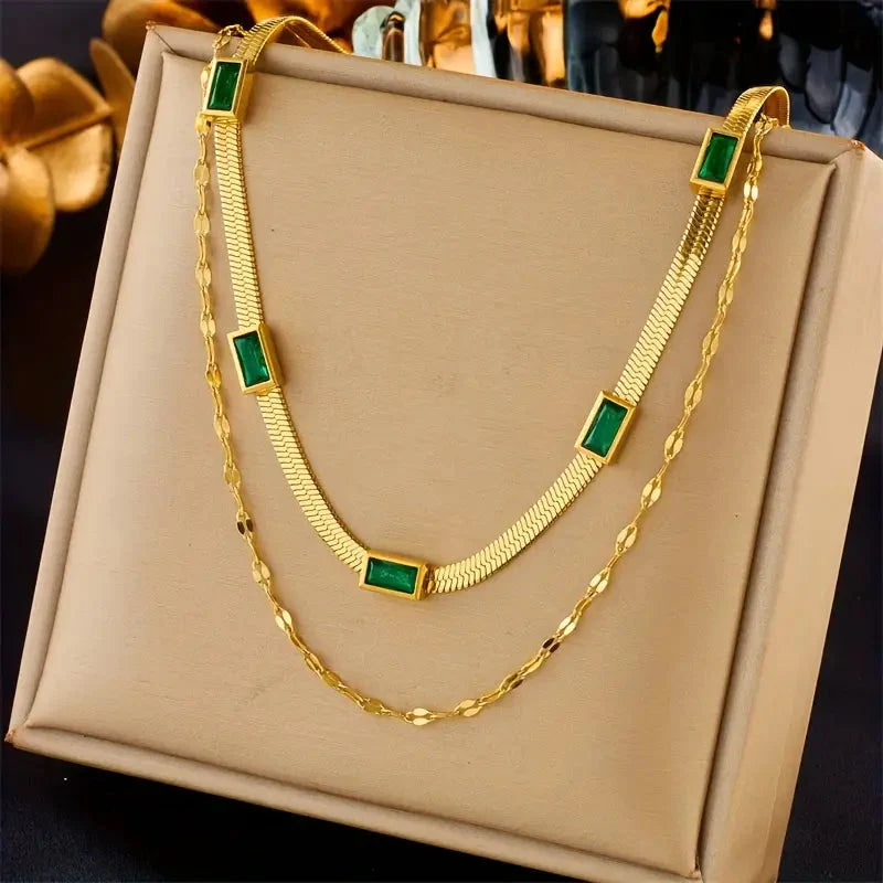 Naszyjnik Sorella Gem Double-Layer Retro Gold