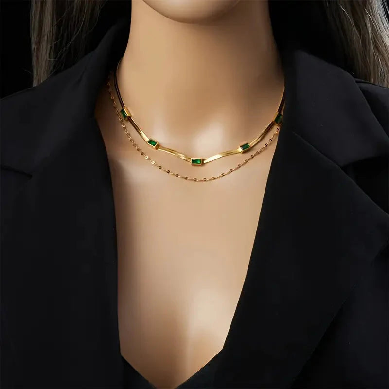 Naszyjnik Sorella Gem Double-Layer Retro Gold