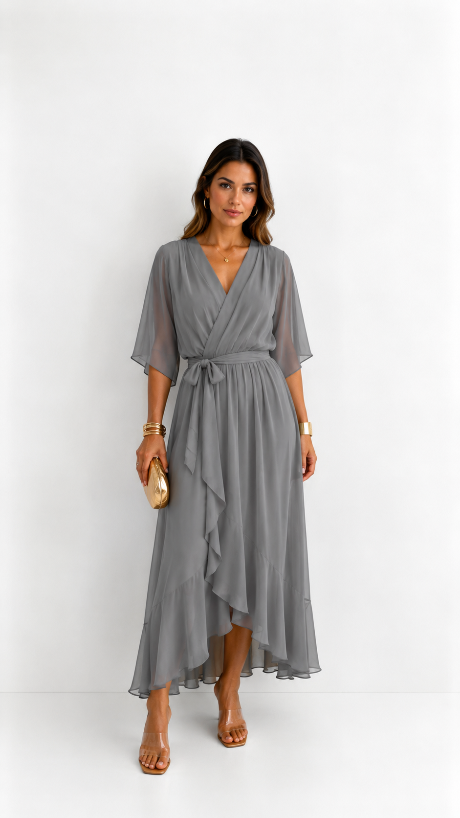 Eloise | Elegancka kopertowa sukienka maxi z szyfonu