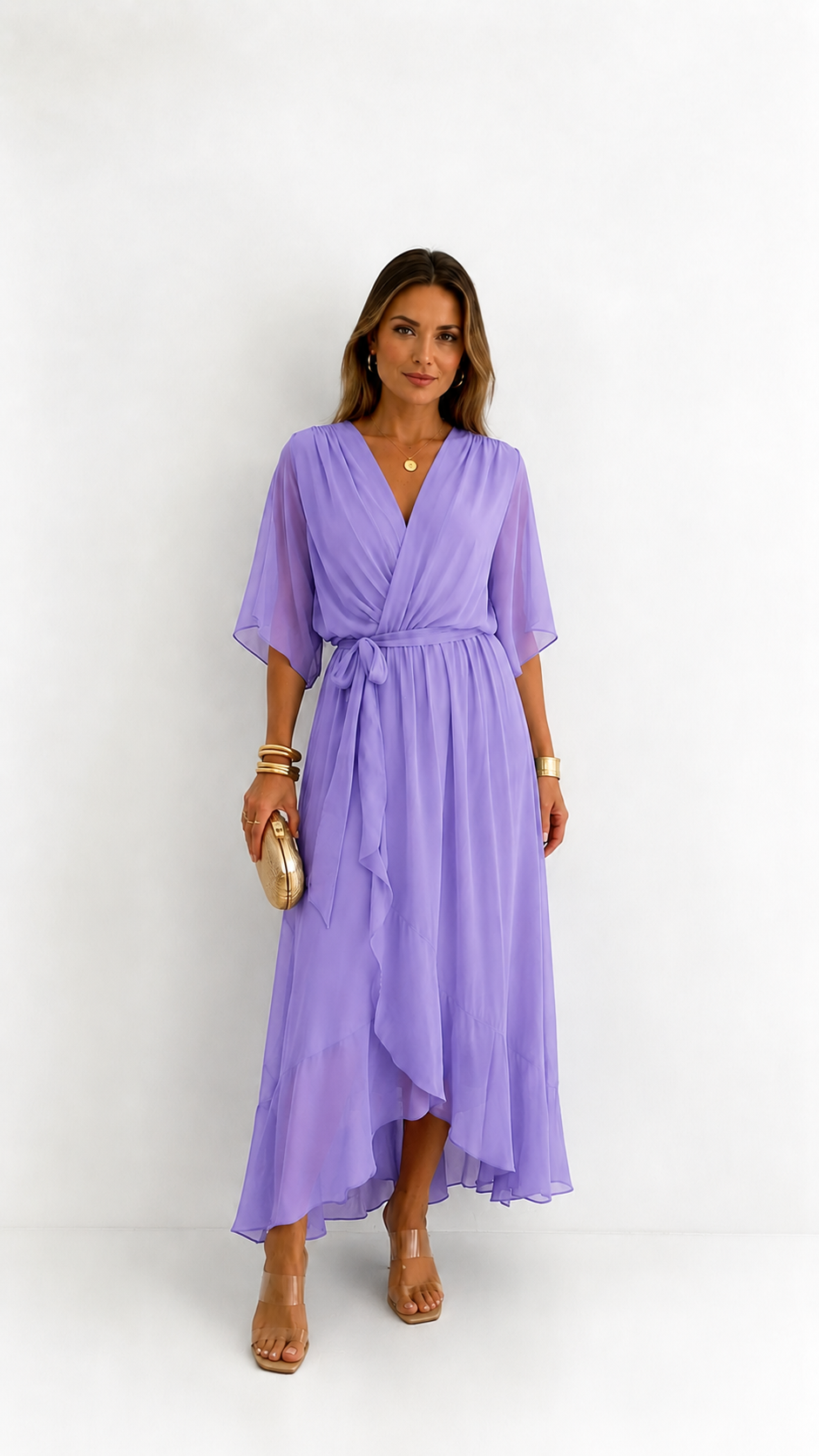 Eloise | Elegancka kopertowa sukienka maxi z szyfonu