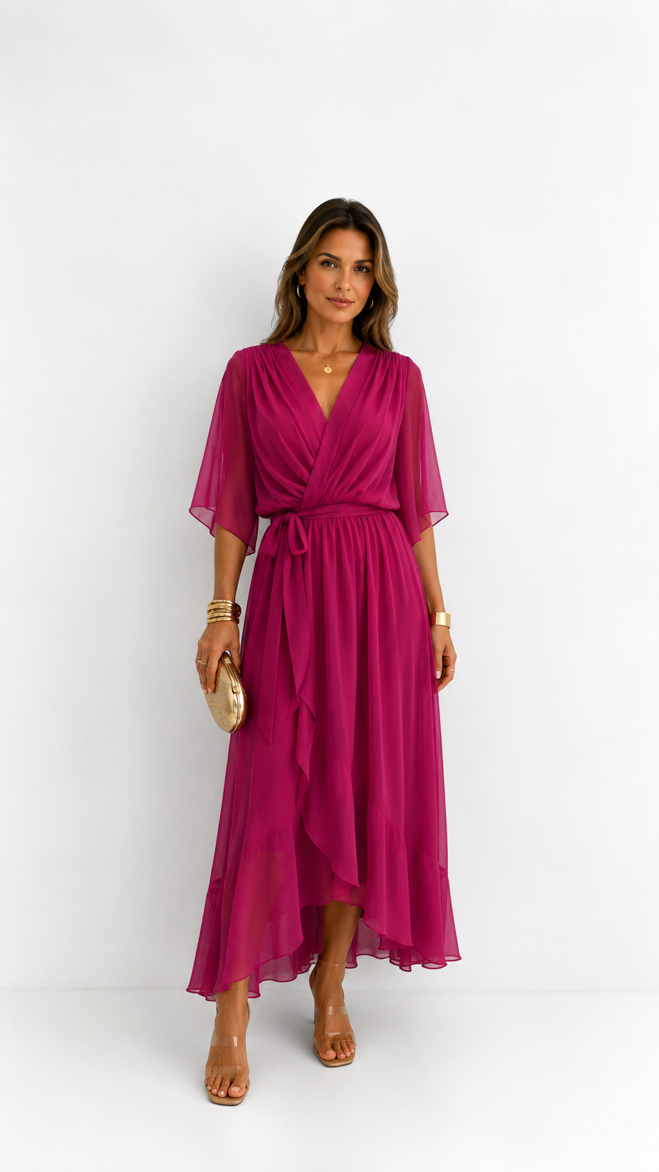 Eloise | Elegancka kopertowa sukienka maxi z szyfonu