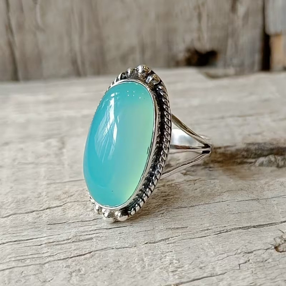 Obrączka Vintage ze Srebra Sterling z Turkusowym Oczkiem