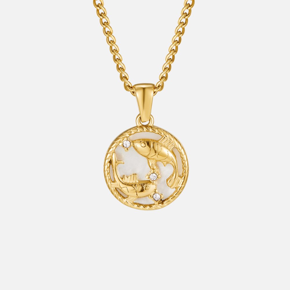 Naszyjnik z monetą z zodiakiem z białą muszlą