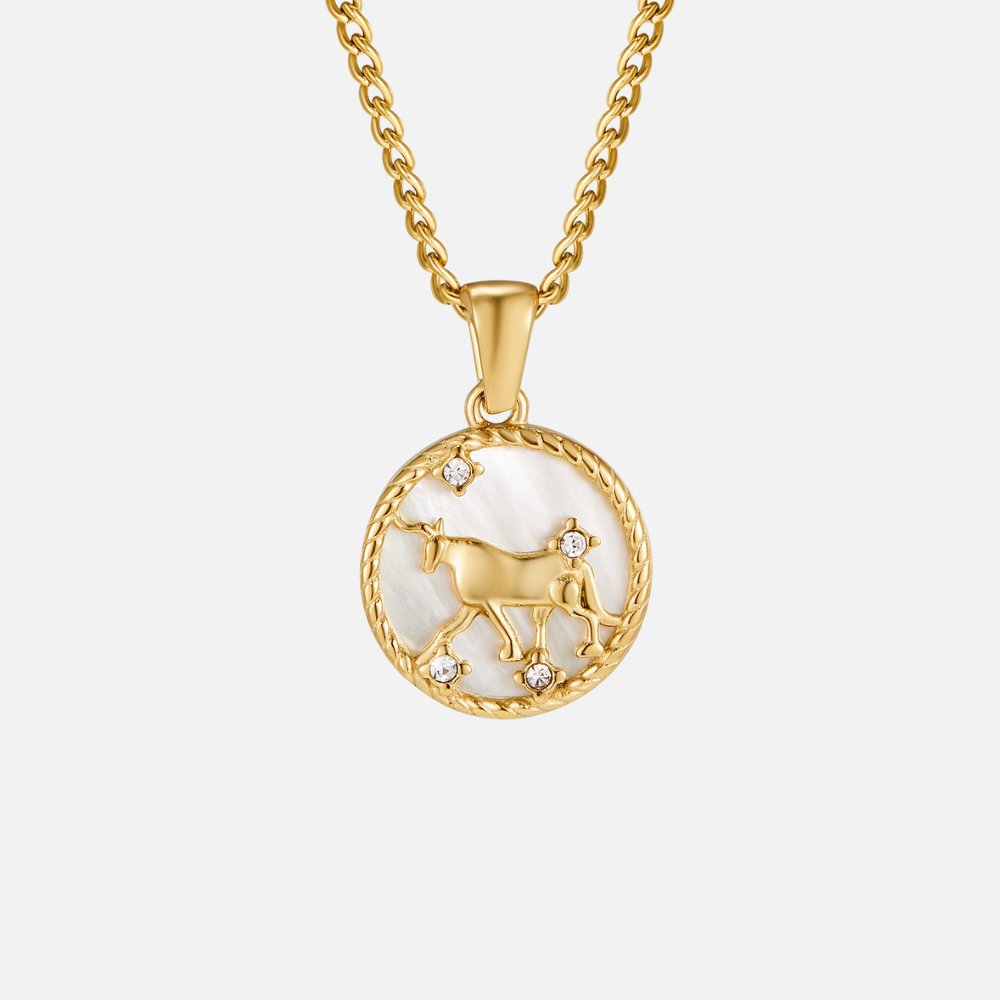Naszyjnik z monetą z zodiakiem z białą muszlą