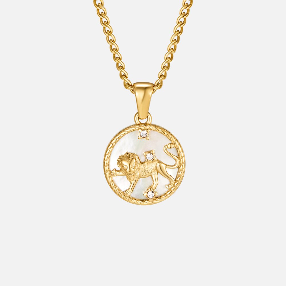 Naszyjnik z monetą z zodiakiem z białą muszlą