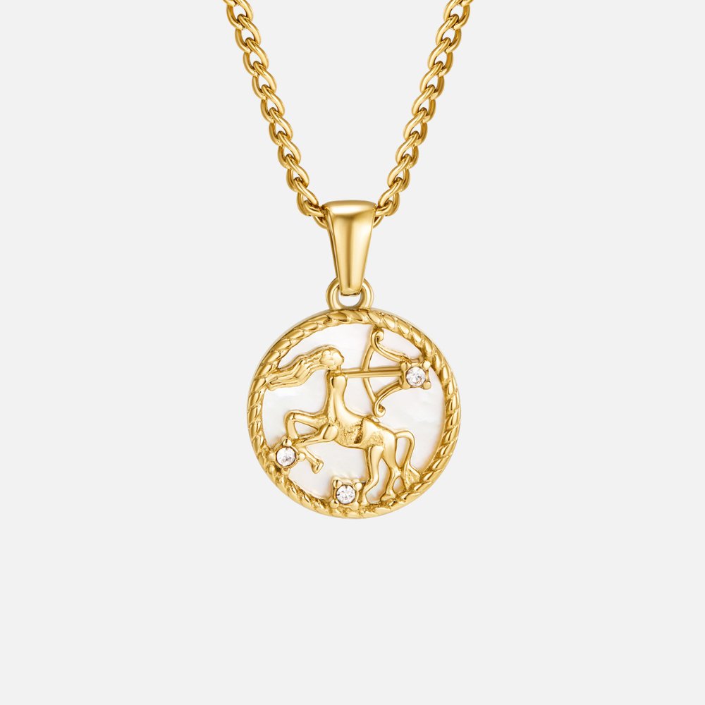 Naszyjnik z monetą z zodiakiem z białą muszlą