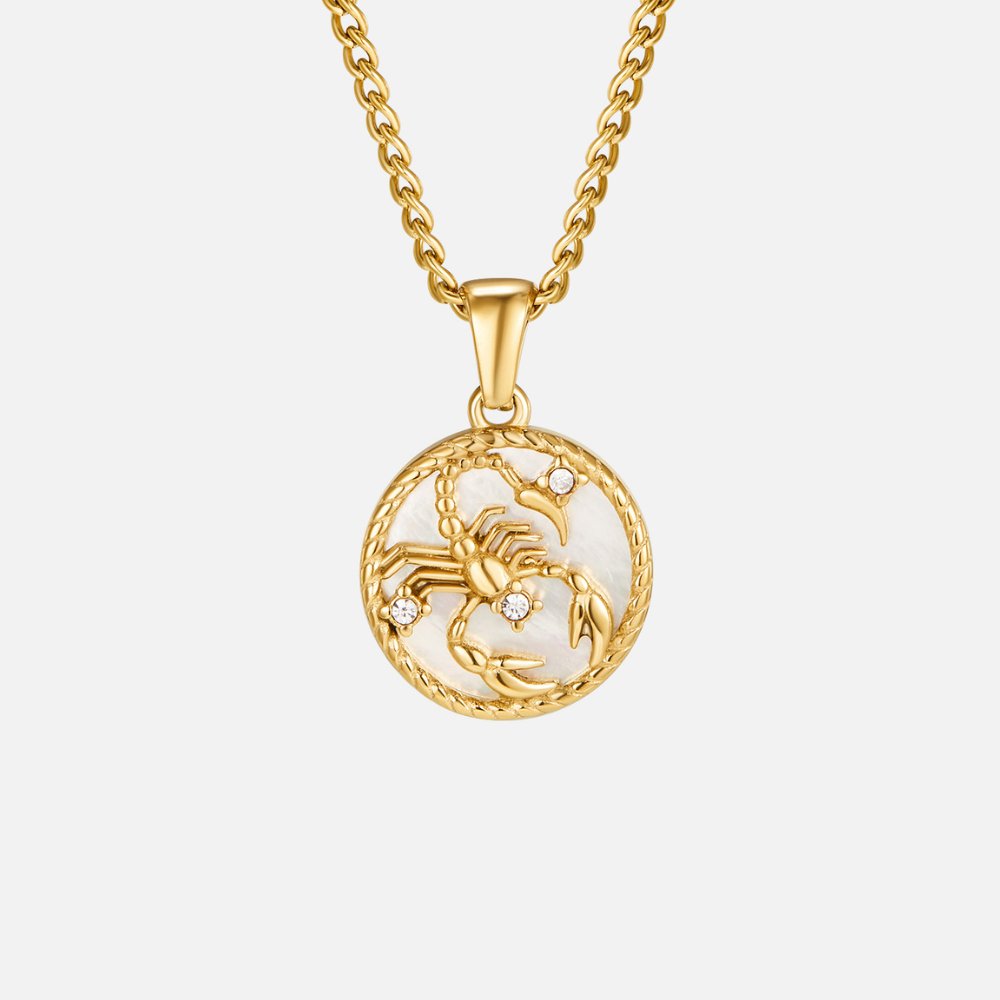 Naszyjnik z monetą z zodiakiem z białą muszlą