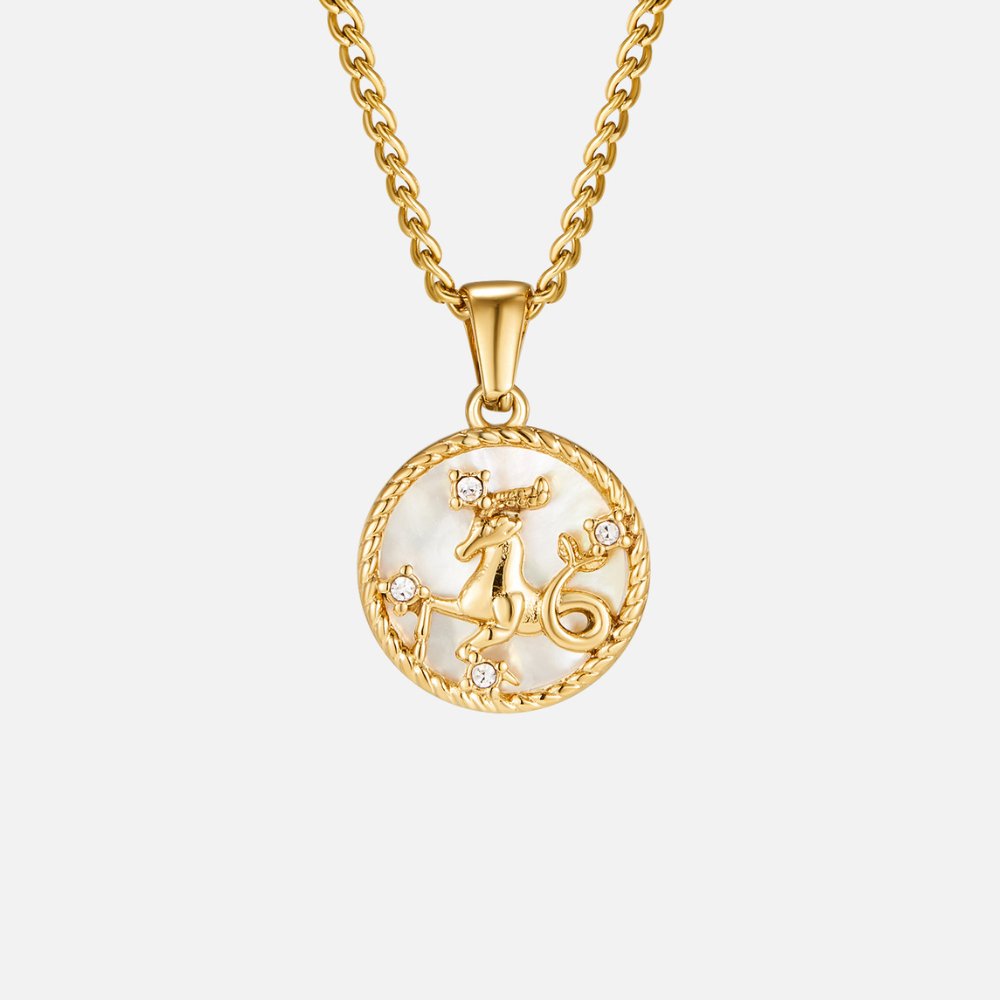 Naszyjnik z monetą z zodiakiem z białą muszlą