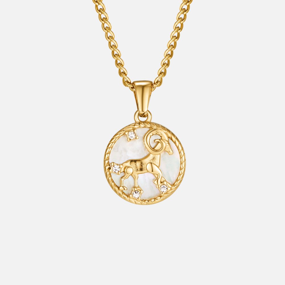 Naszyjnik z monetą z zodiakiem z białą muszlą