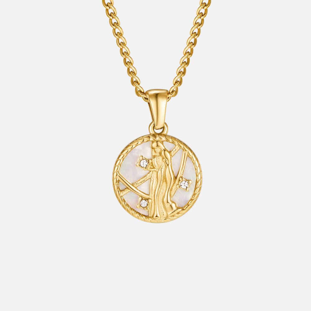 Naszyjnik z monetą z zodiakiem z białą muszlą
