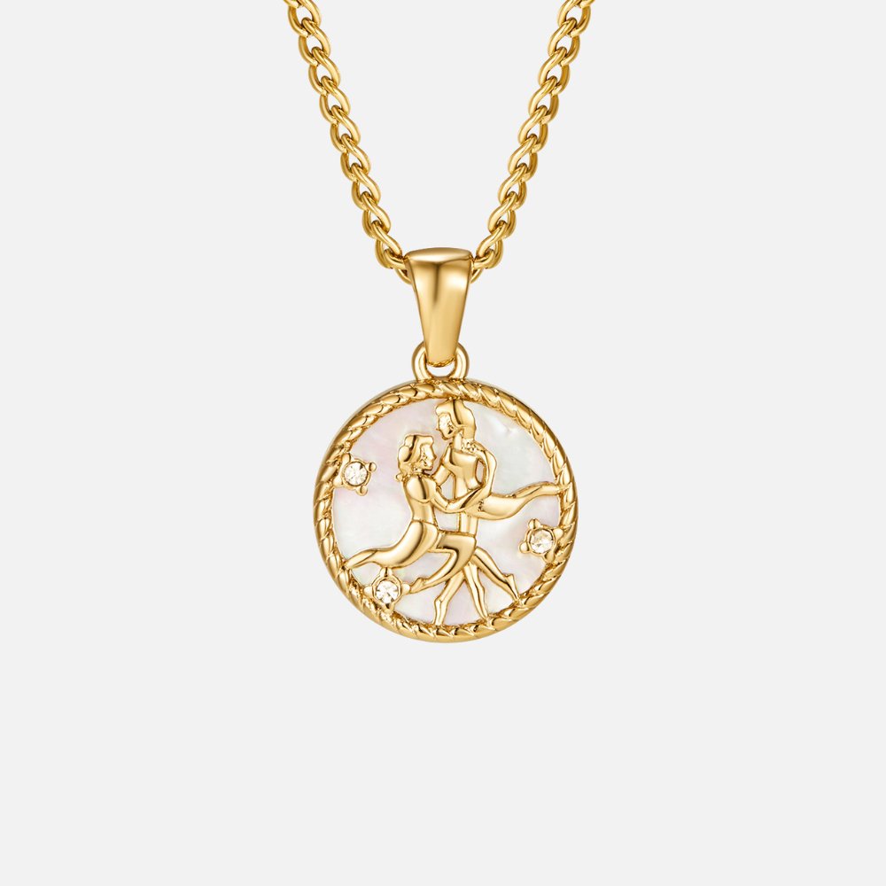 Naszyjnik z monetą z zodiakiem z białą muszlą