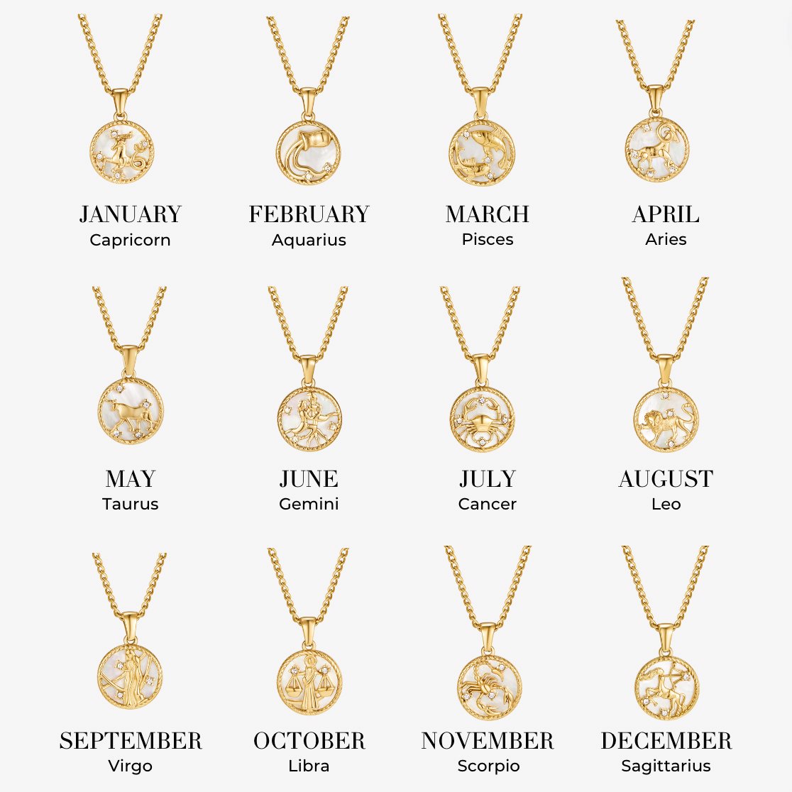 Naszyjnik z monetą z zodiakiem z białą muszlą