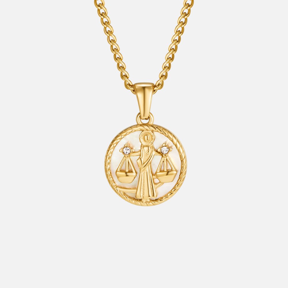 Naszyjnik z monetą z zodiakiem z białą muszlą