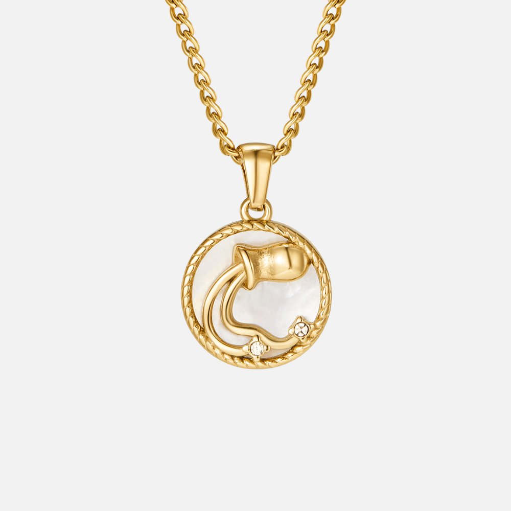 Naszyjnik z monetą z zodiakiem z białą muszlą