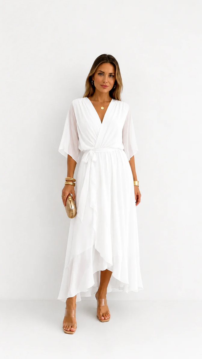 Eloise | Elegancka kopertowa sukienka maxi z szyfonu