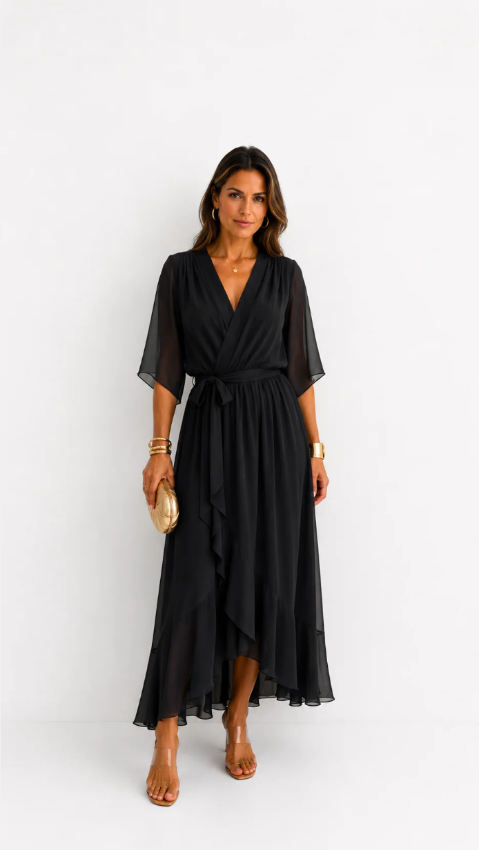 Eloise | Elegancka kopertowa sukienka maxi z szyfonu
